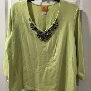 Ruby Rd. Green Embellished Blouse with 3/4 Sleeves